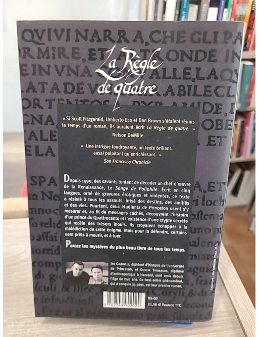 La Règle de quatre - thriller historique autour d'un mystère de la Renaissance