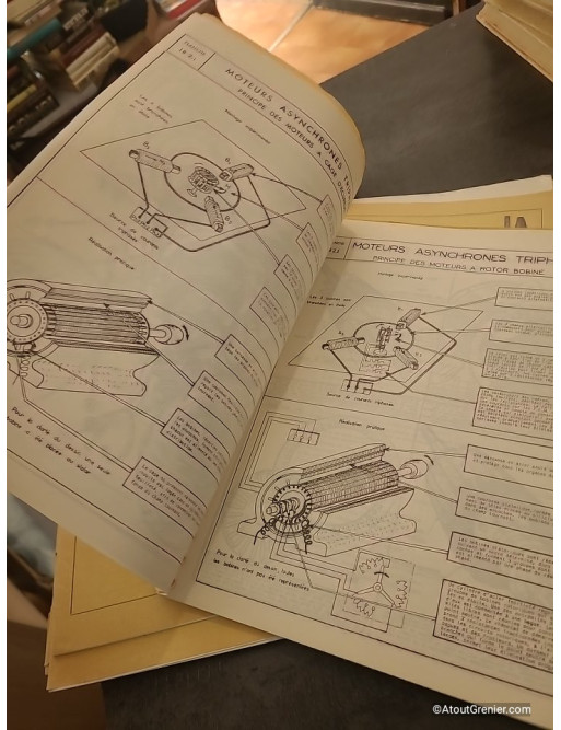 Lot de 8 fiches techniques d'électricité de 1956