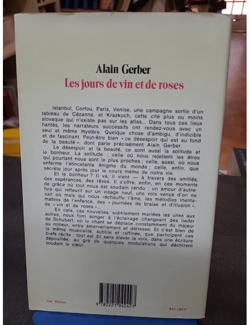 Les Jours de vin et de roses d'Alain Gerber - Recueil de nouvelles littéraires françaises