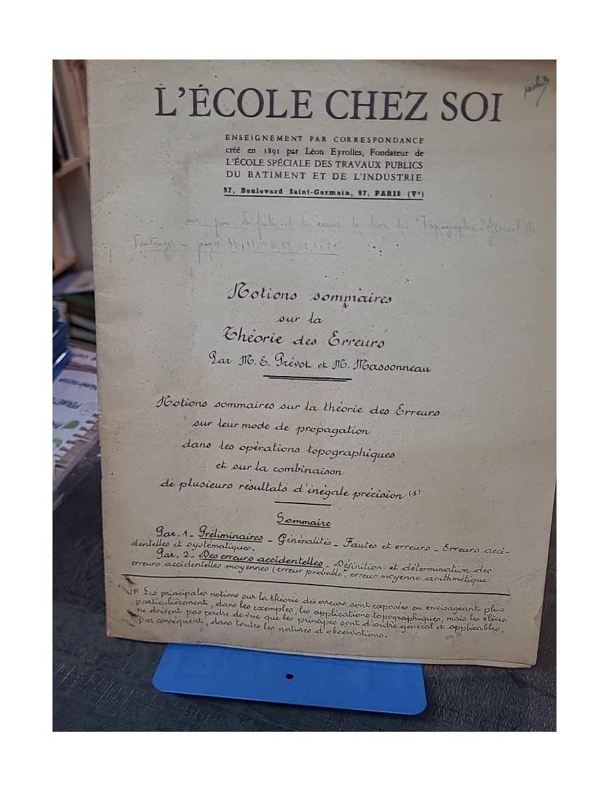 L'école chez soi, notions sommaires sur la théorie des erreurs par Prévot