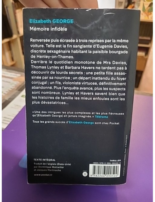 Mémoire infidèle Elizabeth George édition Pocket